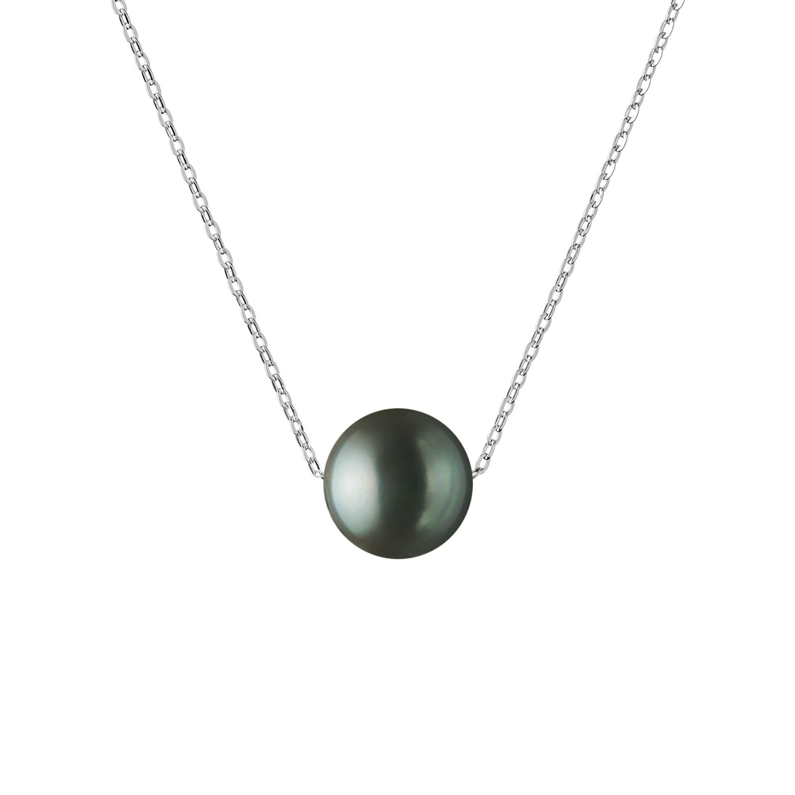 juodos spalvos tikro perlo pakabkas pervertas sidabrine grandinele naturalus perlas ant kaklos MS21257P