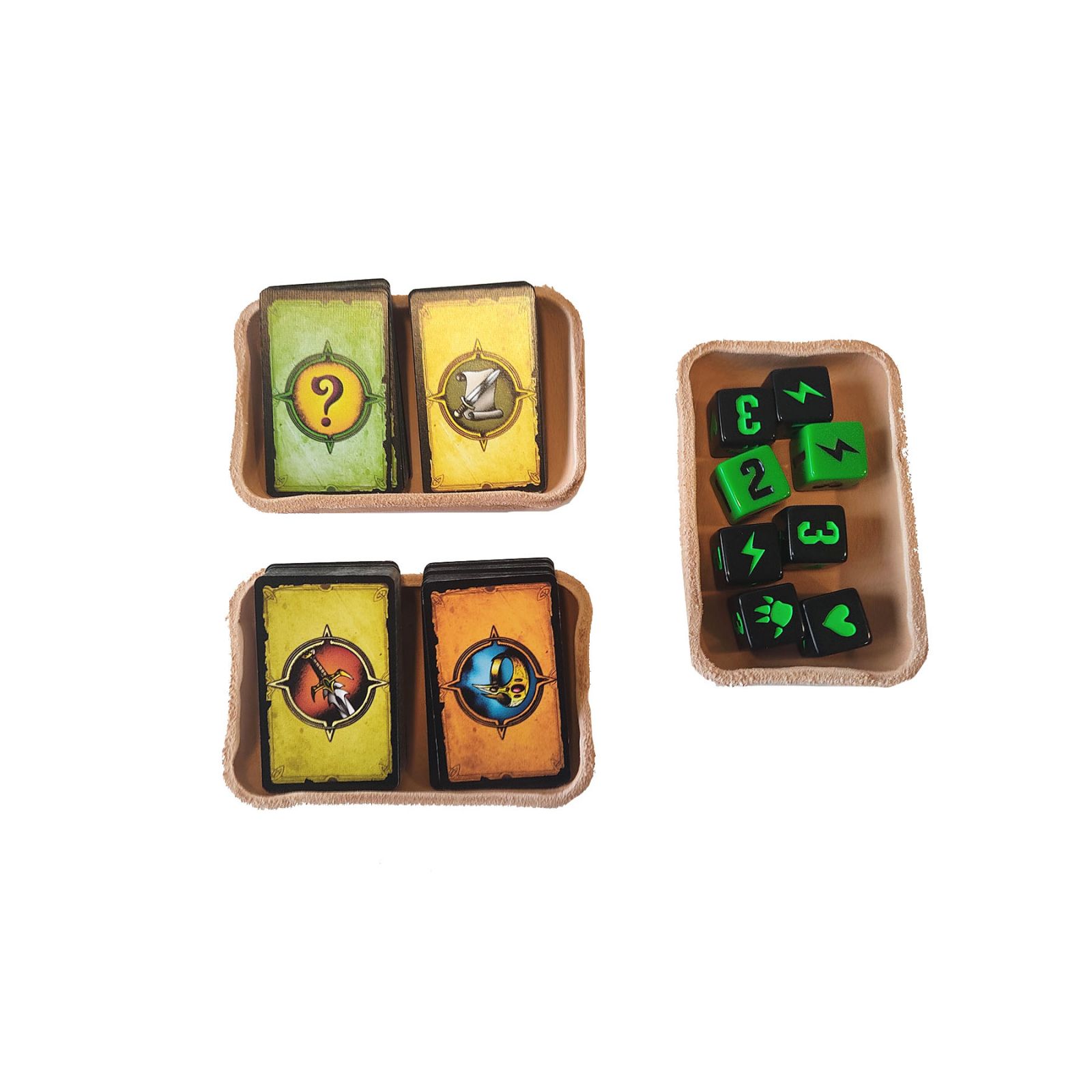 korteliu odiniai deklai ant stalo lizdeliai indeliai kortoms stalo zaidimams bbg board games trays for cards