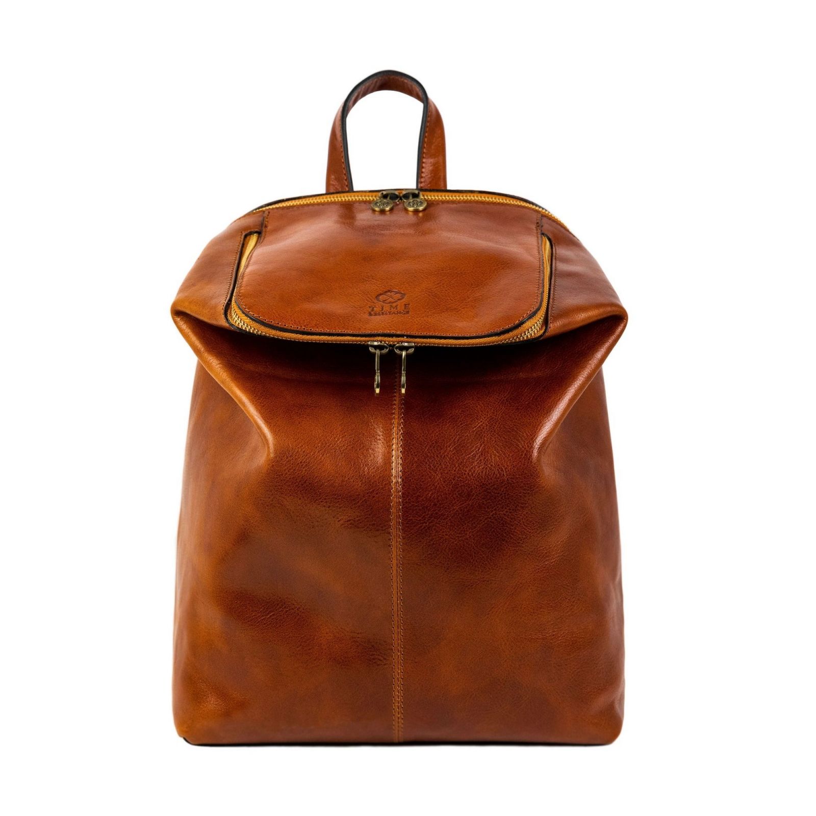 cognac brown leather backpack